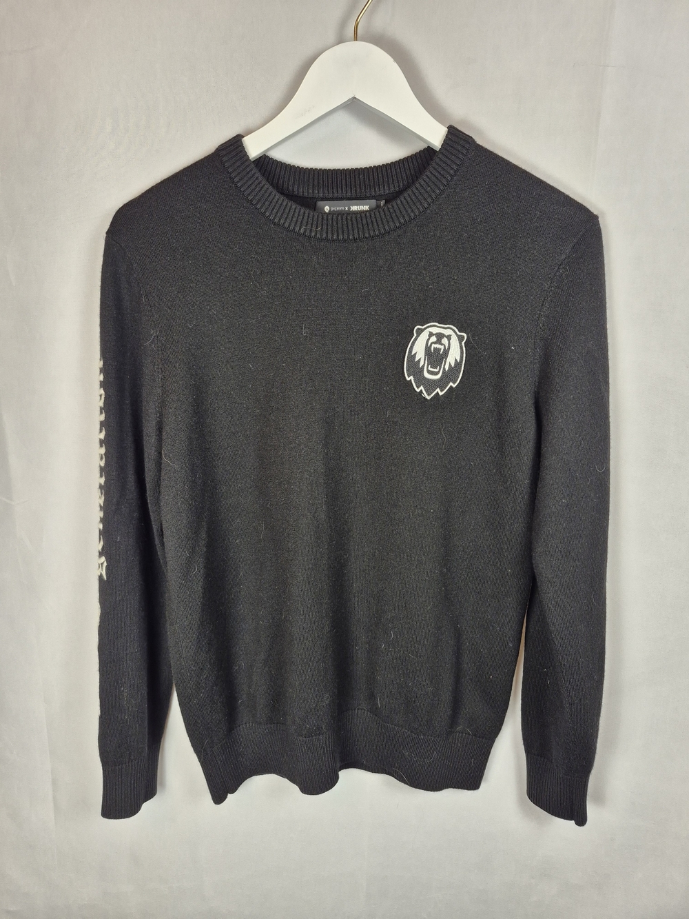 Gxg X Krunk Men's Black Crewneck Sweater with Bear Emblem Size L